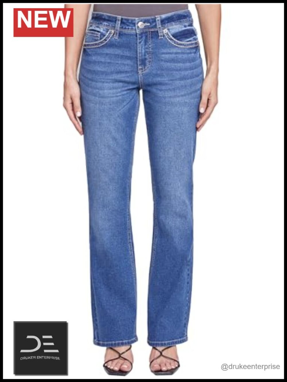 Mid-Rise Studded Cross Flap Pocket Boot Cut Jean